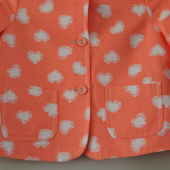 NWT Bonpoint Girl's Eden Jacket Neon Pink Orange Heart Textured Cotton 12 - Picture 2 of 7